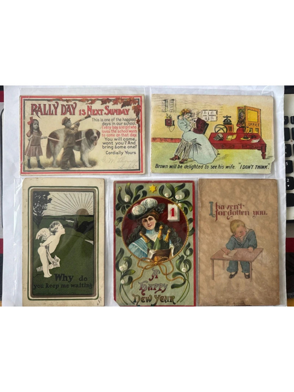 5 Antique Assorted Illustrated Graphic Art Postcards
